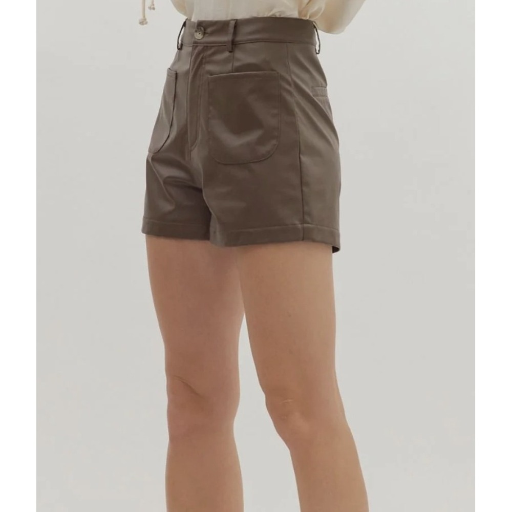 Entro Faux Leather Brown High Rise 4 Pockets Rory Shorts Size M